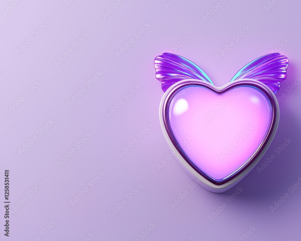 A vibrant heart-shaped icon with colorful wings on a soft lavender background. A vibrant heart-shaped icon with colorful wings on a soft lavender background.