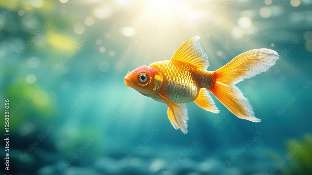 Golden Fish Swimming in Aquatic Garden Golden Fish Swimming in Aquatic Garden