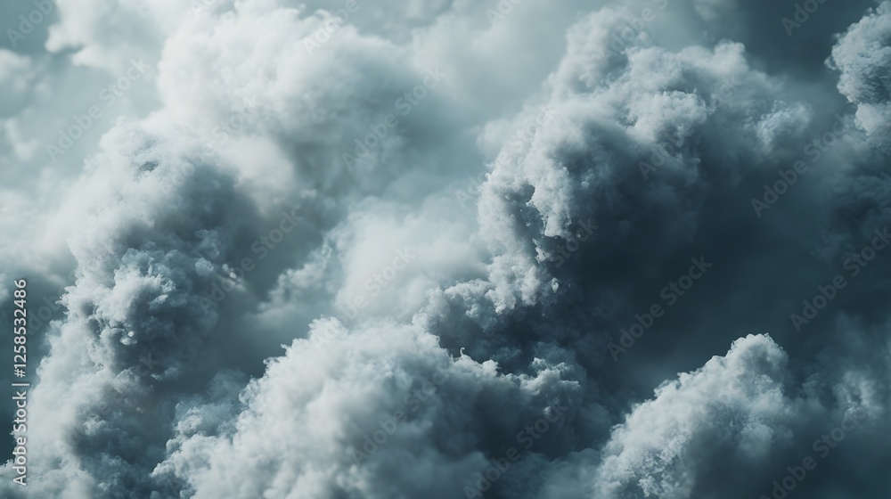 Obraz premium Dramatic cloudscape featuring cumulus formations against an overcast sky, creating an atmospheric scene