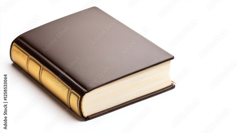 easter religious service. Large leather bound book with gold leaf edges on white background easter religious service. Large leather bound book with gold leaf edges on white background