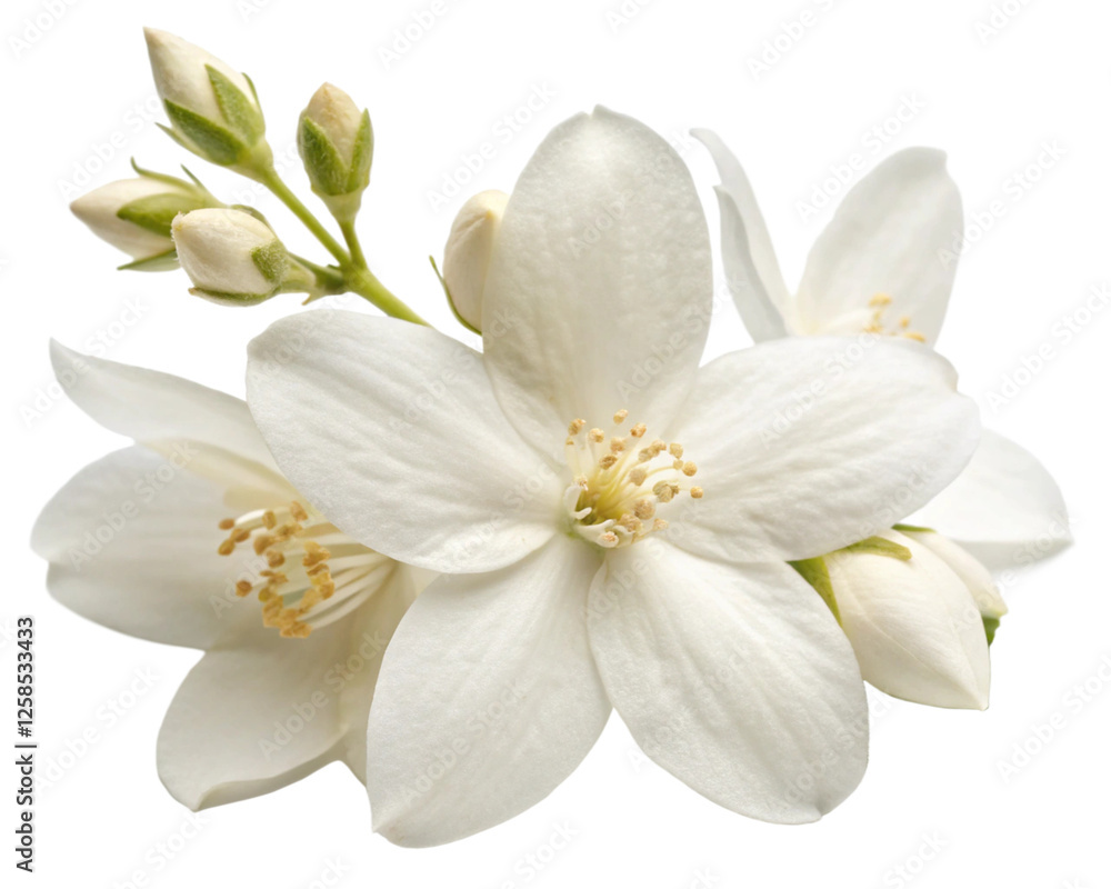 Jasmine flower with leaves isolated on white background png Jasmine flower with leaves isolated on white background png