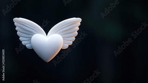 A white heart with wings symbolizing love and freedom in a serene atmosphere.