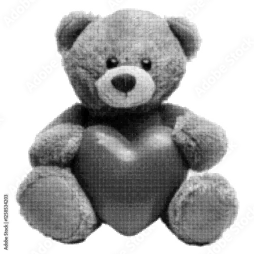 Teddy bear with heart in his hand. Hafltone effect isolated