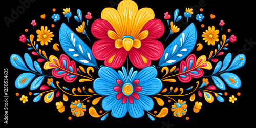 Wallpaper Mural Vibrant Floral Arrangement, Colorful Flowers Bloom Beautifully on Black Background, Celebrating Spring's Arrival Torontodigital.ca
