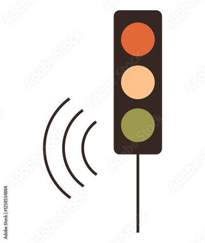 Traffic light with red, yellow, and green lights and sound waves for auditory signals. Ideal for accessibility, safety, urban design, technology, navigation transportation. Flat color icon