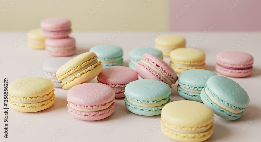 Obraz premium Colorful Macarons on Table Top Sweet Treat Display