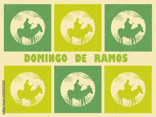 Domingo de Ramos. Semana Santa. Silueta de Jesús sentado sobre un burro.