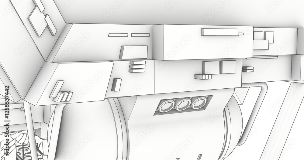 Sketch line drawing style concept art cinematic view simple shapes black outline white background Sketch line drawing style concept art cinematic view simple shapes black outline white background