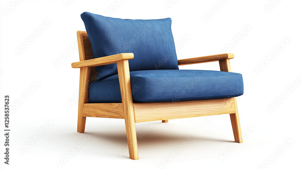 Soft wooden chair furniture cartoon element vector illustrations. Element for living room interior, blue upholstered armchair, home or office room accessory isolated on white Soft wooden chair furniture cartoon element vector illustrations. Element for living room interior, blue upholstered armchair, home or office room accessory isolated on white