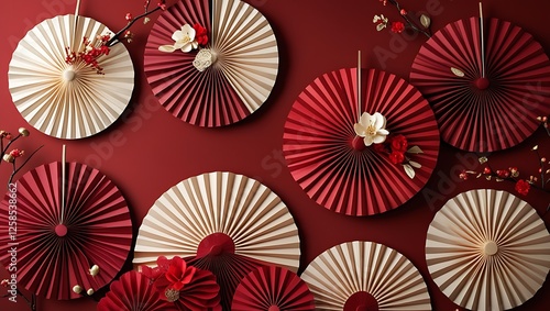 Elegant Asian Paper Fans with Floral Accents – Decorative Art