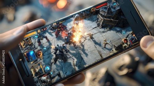 Immersive Mobile Gaming: Epic Fantasy Battle on Smartphone photo