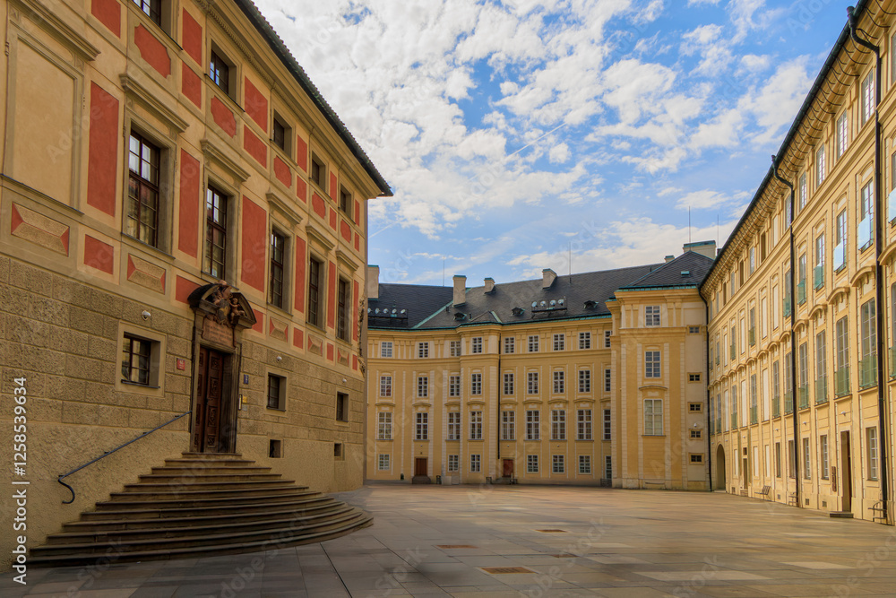 Fototapeta premium Early Baroque entrance to the Old Canonry historical landmark at Prague Castle.
