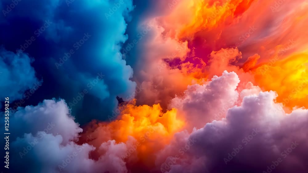 Beautiful colorful clouds in a vibrant sunset sky over a tranquil landscape Beautiful colorful clouds in a vibrant sunset sky over a tranquil landscape