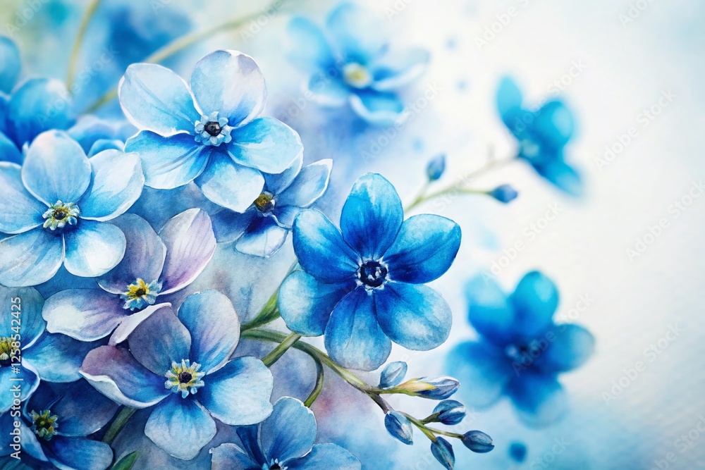 Blue Watercolor Flower Background with Copy Space - Perfect for Spring Designs Blue Watercolor Flower Background with Copy Space - Perfect for Spring Designs