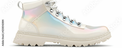 Wallpaper Mural Iridescent Cream Boots, Chunky Sole, Lace-up, Stylish Footwear for Trendy Women Torontodigital.ca