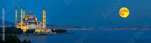 Wallpaper Mural Majestic Mosque at Night, Illuminated by Full Moon Torontodigital.ca