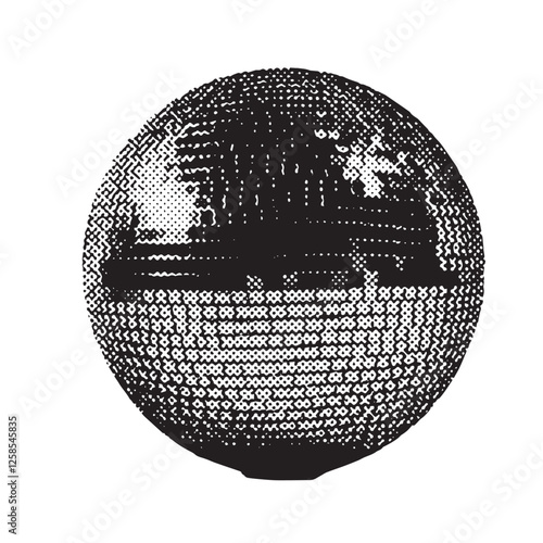 Mirror ball 1980s and 1990s vintage halftone grunge vector design element