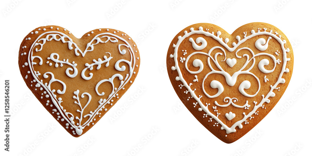 Fototapeta premium Set of a Gingerbread Heart, isolated on white background.