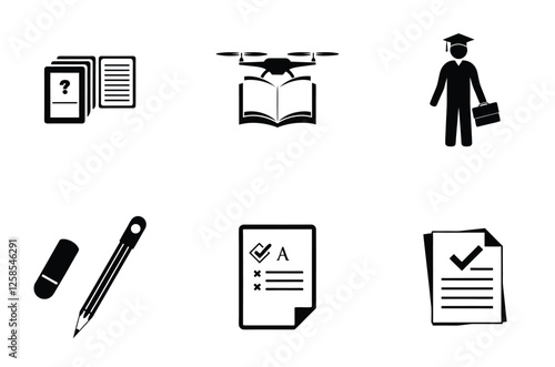 Education Icons Set, Vector Silhouette Pack Design for Learning and Academic Symbols