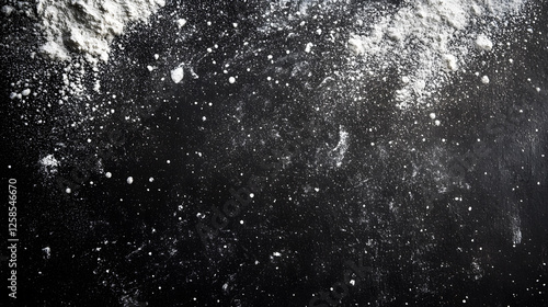 Abstract image of white flour dust scattered on a black background resembling a starry night sky