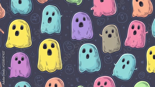 Playful Pastel Ghosts Seamless Pattern for Whimsical Halloween Decor photo