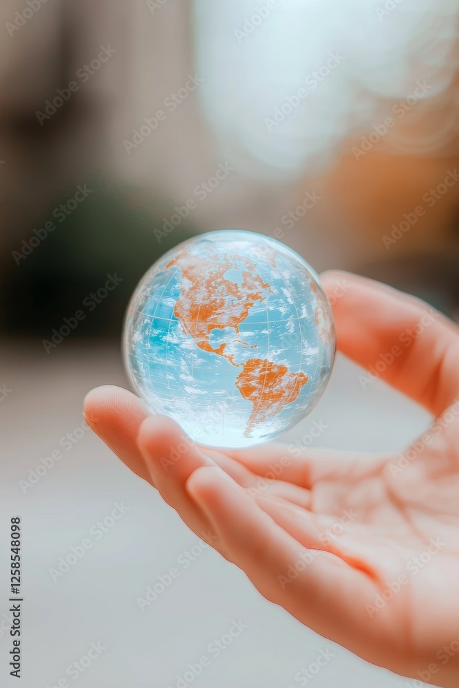 Sustainable future global awareness outdoor setting glass globe focused viewpoint environmental concept Sustainable future global awareness outdoor setting glass globe focused viewpoint environmental concept