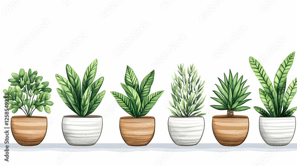 Houseplants in pots on a white background. Adds decor to homes, offices. Decor & design element Houseplants in pots on a white background. Adds decor to homes, offices. Decor & design element