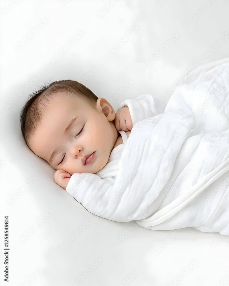 Infant sleeps wrapped in a white blanket. Serene dreams, resting on a soft background for a lullaby Infant sleeps wrapped in a white blanket. Serene dreams, resting on a soft background for a lullaby