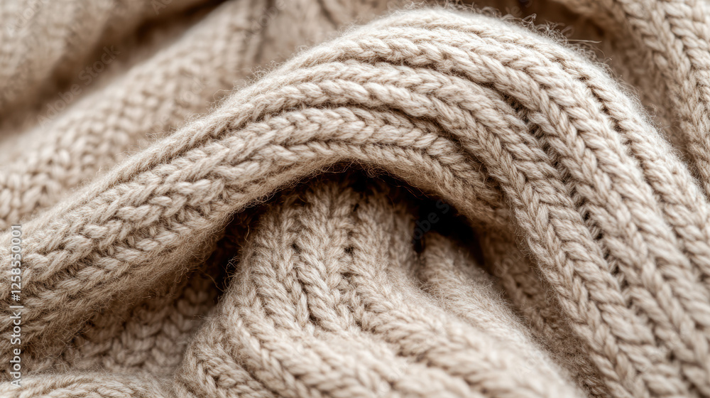 Close up of Knitted Beige Wool Fabric Texture for Cozy Winter Design Close up of Knitted Beige Wool Fabric Texture for Cozy Winter Design