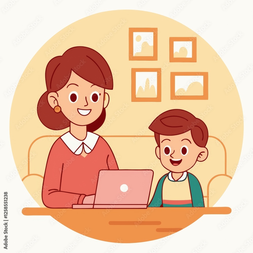 Parents teaching children about online safety, educational and responsible digital usage Parents teaching children about online safety, educational and responsible digital usage
