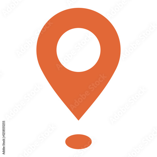 Orange map pin design combining a marker and exclamation point, symbolizing location or alert. Ideal for navigation, geolocation, travel, awareness, digital maps, communication, notifications flat