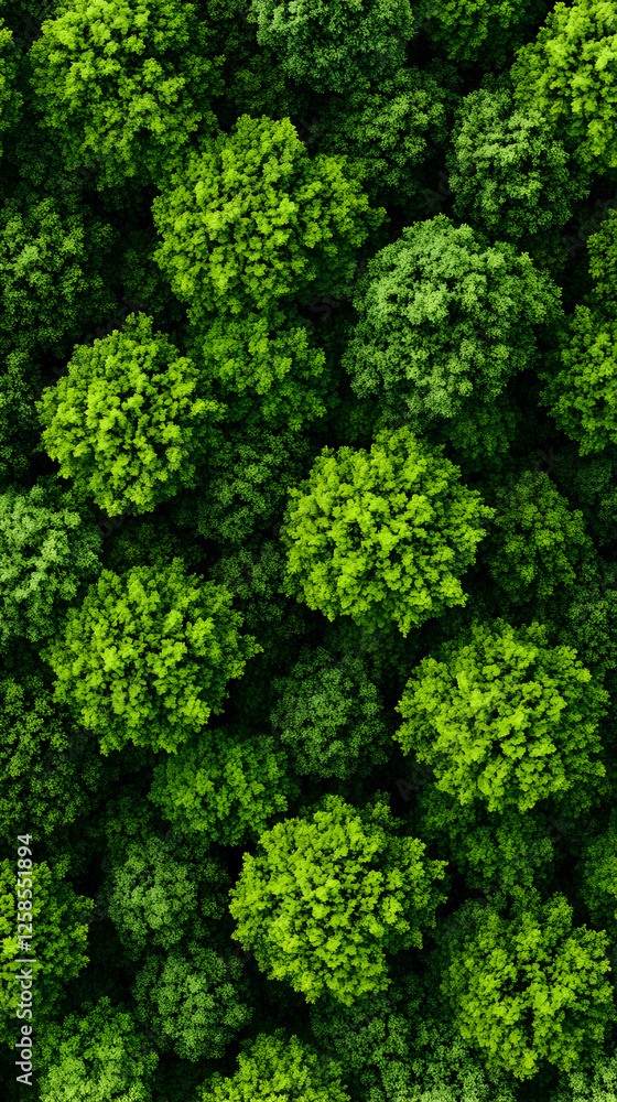 Lush green forest canopy seen from above, creating a dense and vibrant natural pattern Lush green forest canopy seen from above, creating a dense and vibrant natural pattern