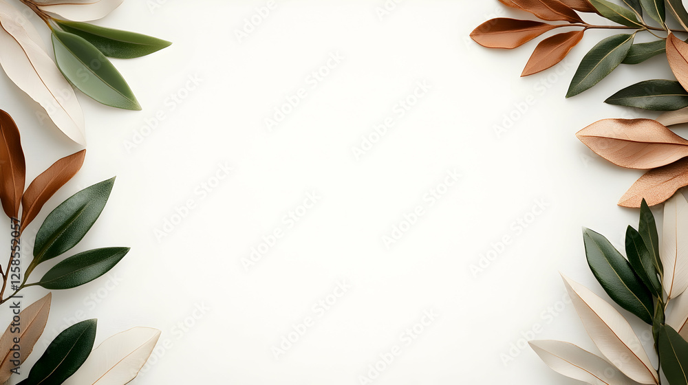 Magnolia leaves frame blank space, perfect background for seasonal designs or stationery mockup Magnolia leaves frame blank space, perfect background for seasonal designs or stationery mockup
