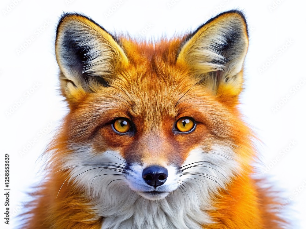 Obraz premium Bright Orange Fox Isolated on White Background - Night Photography Stock Image