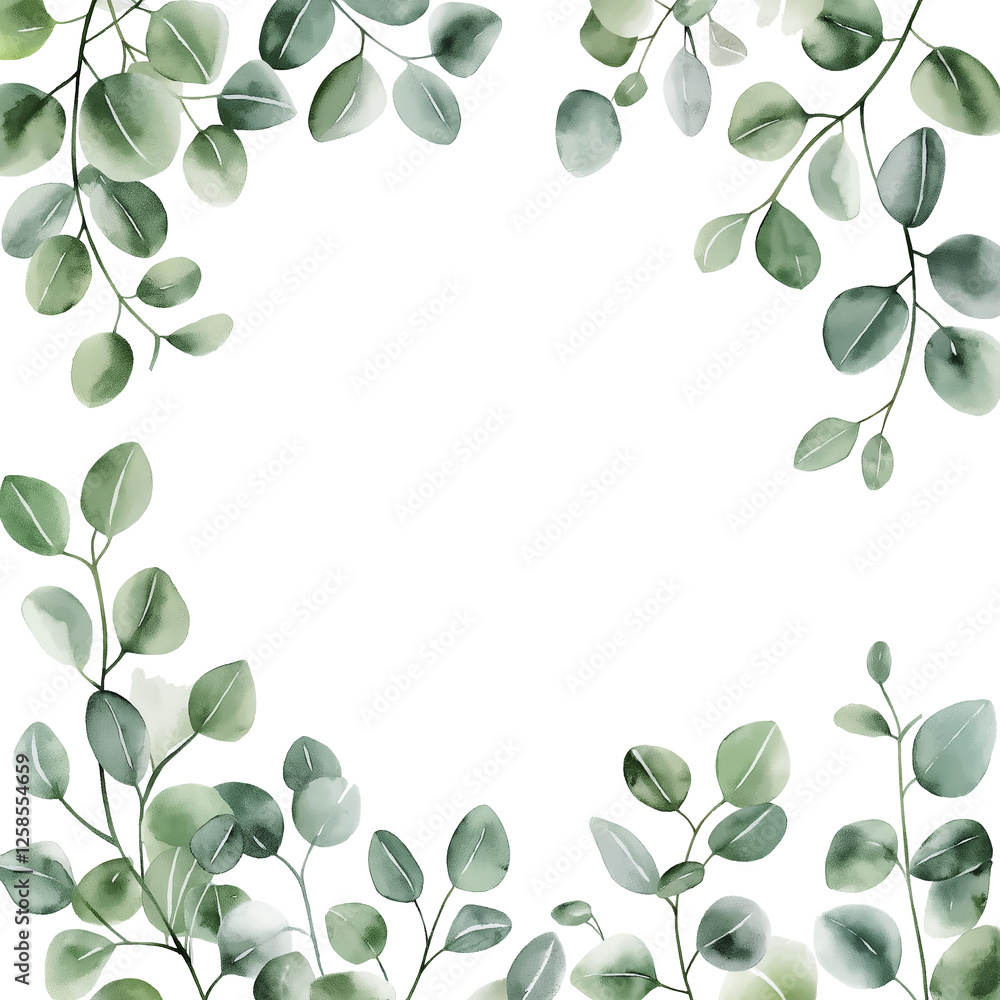 Lush green leaves frame blank space, perfect for invitations or decor Lush green leaves frame blank space, perfect for invitations or decor