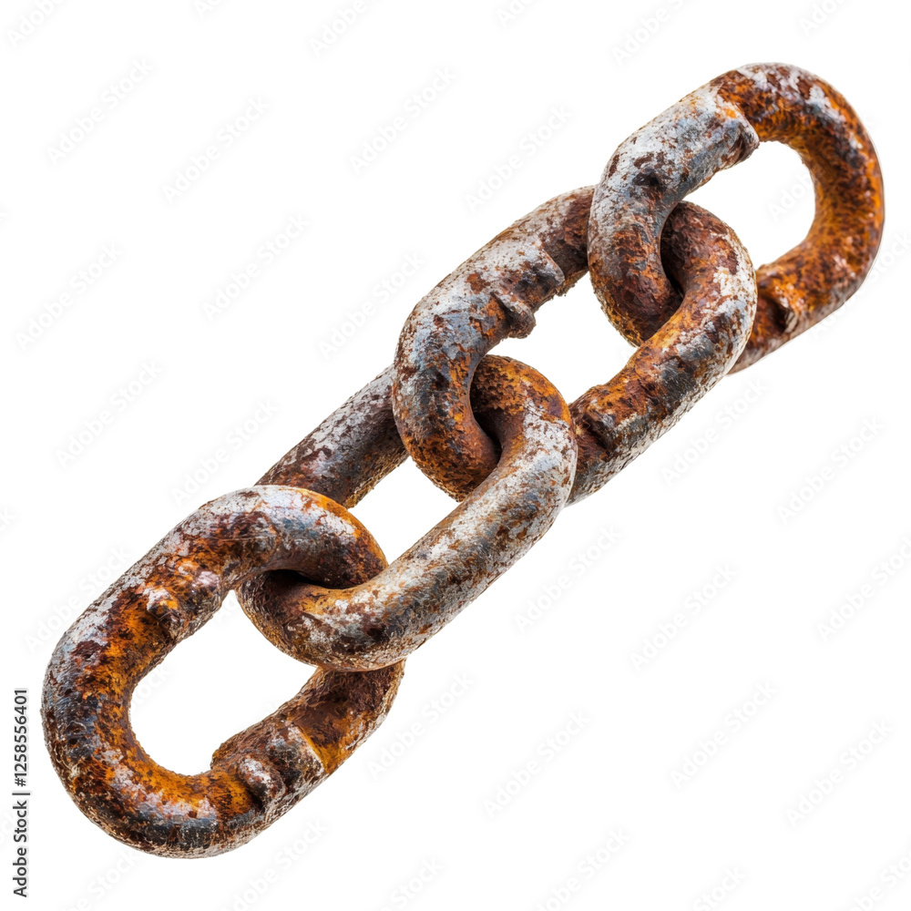Rusty metal chain link with weathered texture and industrial look Rusty metal chain link with weathered texture and industrial look