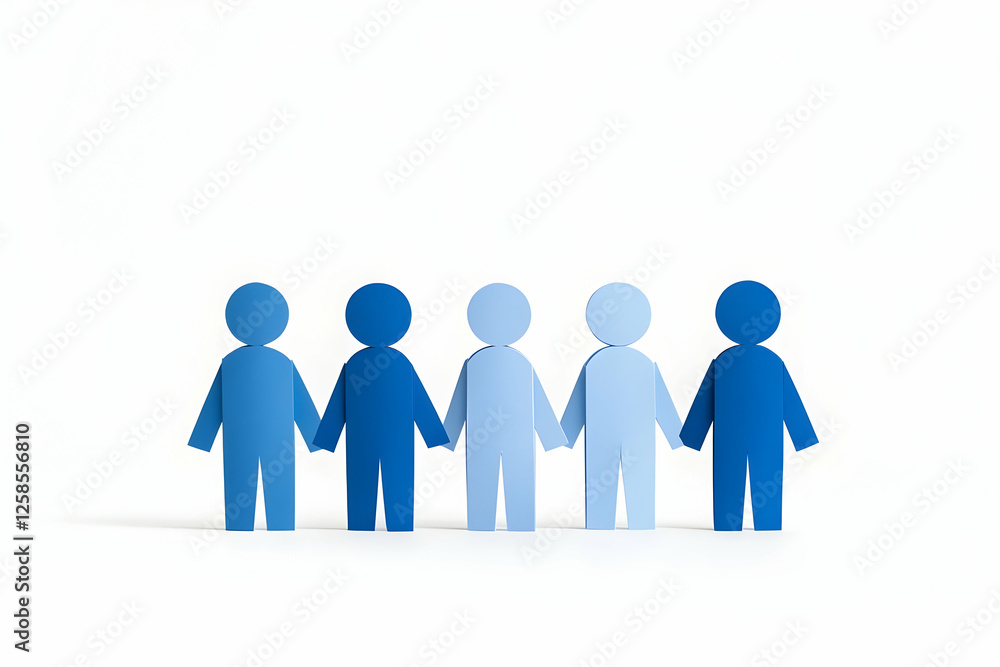 Paper dolls hold hands on white background. Symbolic of unity, diversity, teamwork. Use web page or brochure Paper dolls hold hands on white background. Symbolic of unity, diversity, teamwork. Use web page or brochure