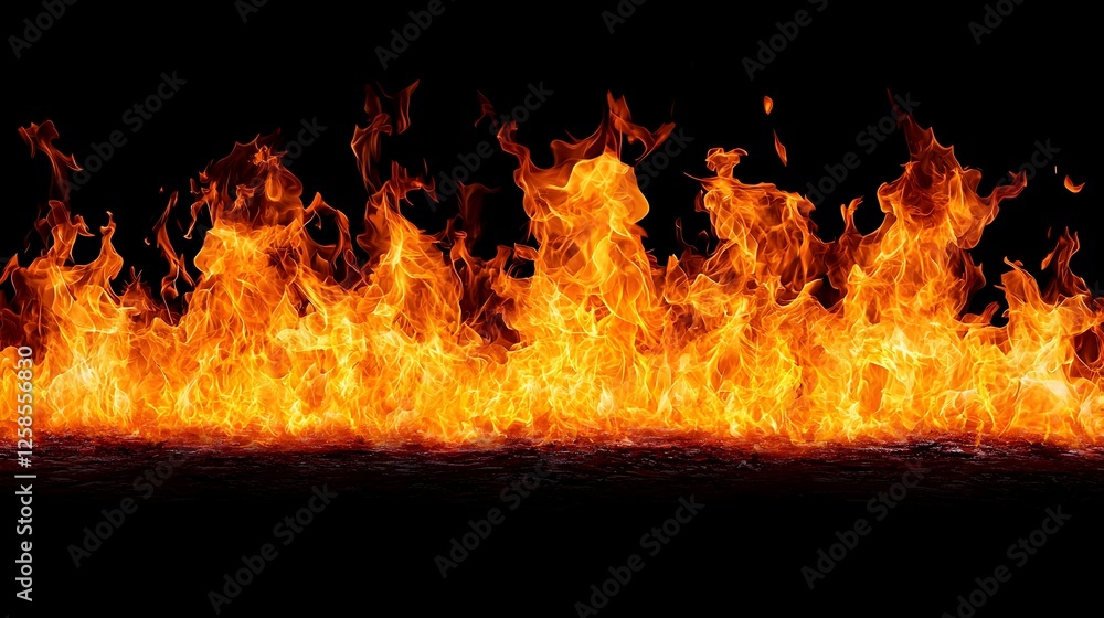 Obraz premium Fiery Orange and Yellow Flames Against a Black Background