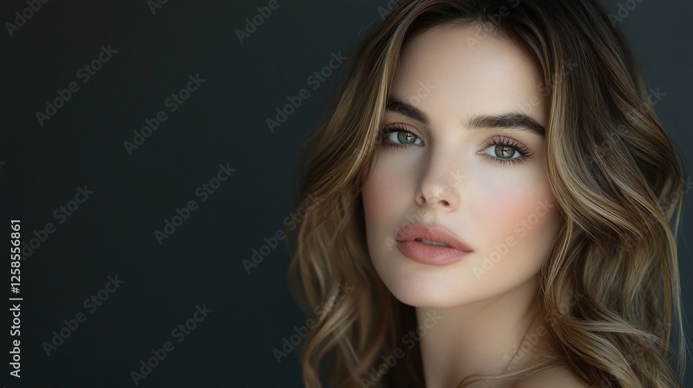 an attractive woman with wavy brown hair, wearing makeup and posing for the camera an attractive woman with wavy brown hair, wearing makeup and posing for the camera