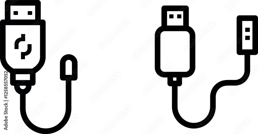 USB Data & Charging Cable Glyph Symbol - Vector Icon Set USB Data & Charging Cable Glyph Symbol - Vector Icon Set