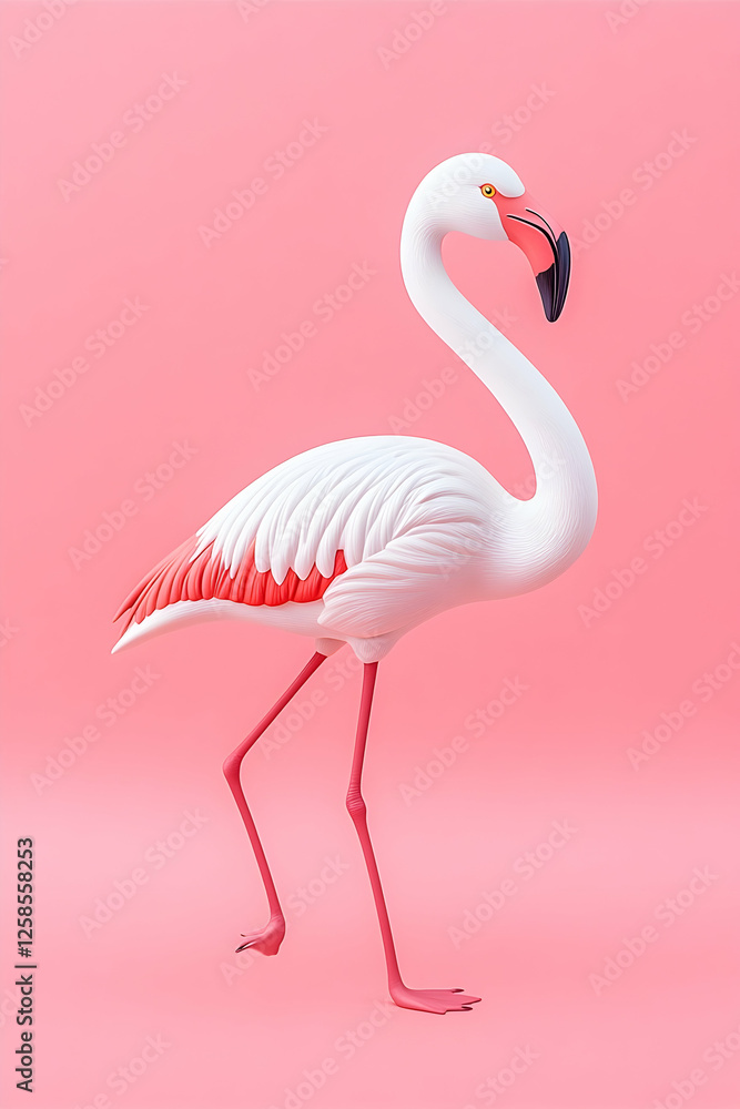 Fototapeta premium Pink flamingo standing against a pink background. Used for decoration and illustration purposes
