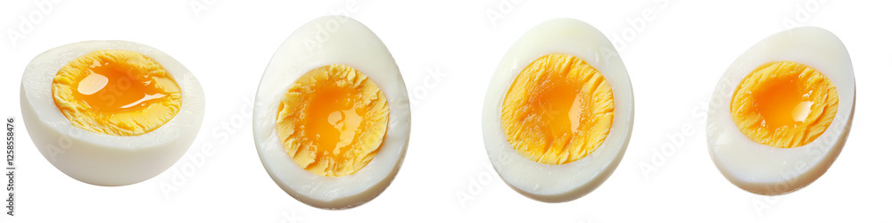 Sliced boiled eggs with vibrant yolks on transparent background Sliced boiled eggs with vibrant yolks on transparent background