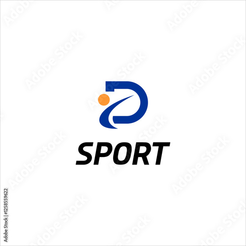 Bold D initial logo with dynamic silhouette of a male runner in motion, symbolizing speed, strength, and athleticism for fitness and sports branding in vector style