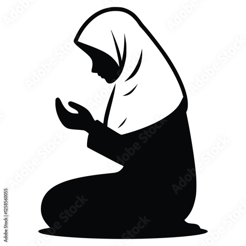 Simple Muslim Silhouette Woman Praying Generative AI