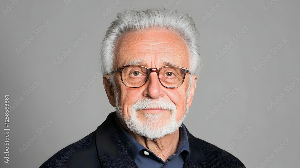 Senior man with glasses portrait, looking at camera, neutral background, business or personal use Senior man with glasses portrait, looking at camera, neutral background, business or personal use