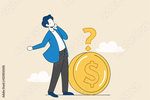 Money question, where to invest, pay off debt or invest to earn profit, financial choice or alternative to make decision concept, businessman investor holding money coin thinking about investment.