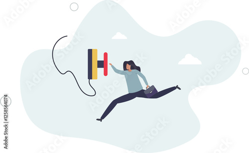 Push button call for emergency help, control or launch rocket, start new business or launch start up company concept.flat character life .