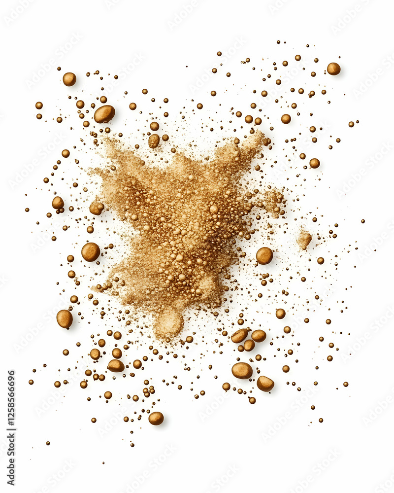 Splattered bronze powder isolated on white background for cosmetic or makeup advertising use Splattered bronze powder isolated on white background for cosmetic or makeup advertising use