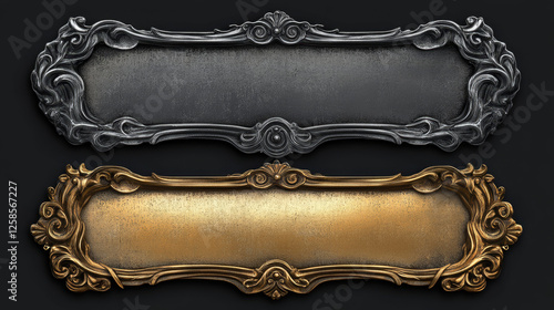 Empty game banner frames. Bronze, silver and gold borders in vintage medieval style, ranking ornament for game assets isolated on background, vector cartoon set