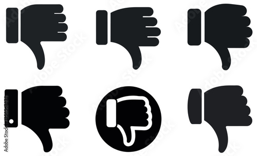  simple black and white thumbs up and down icons.